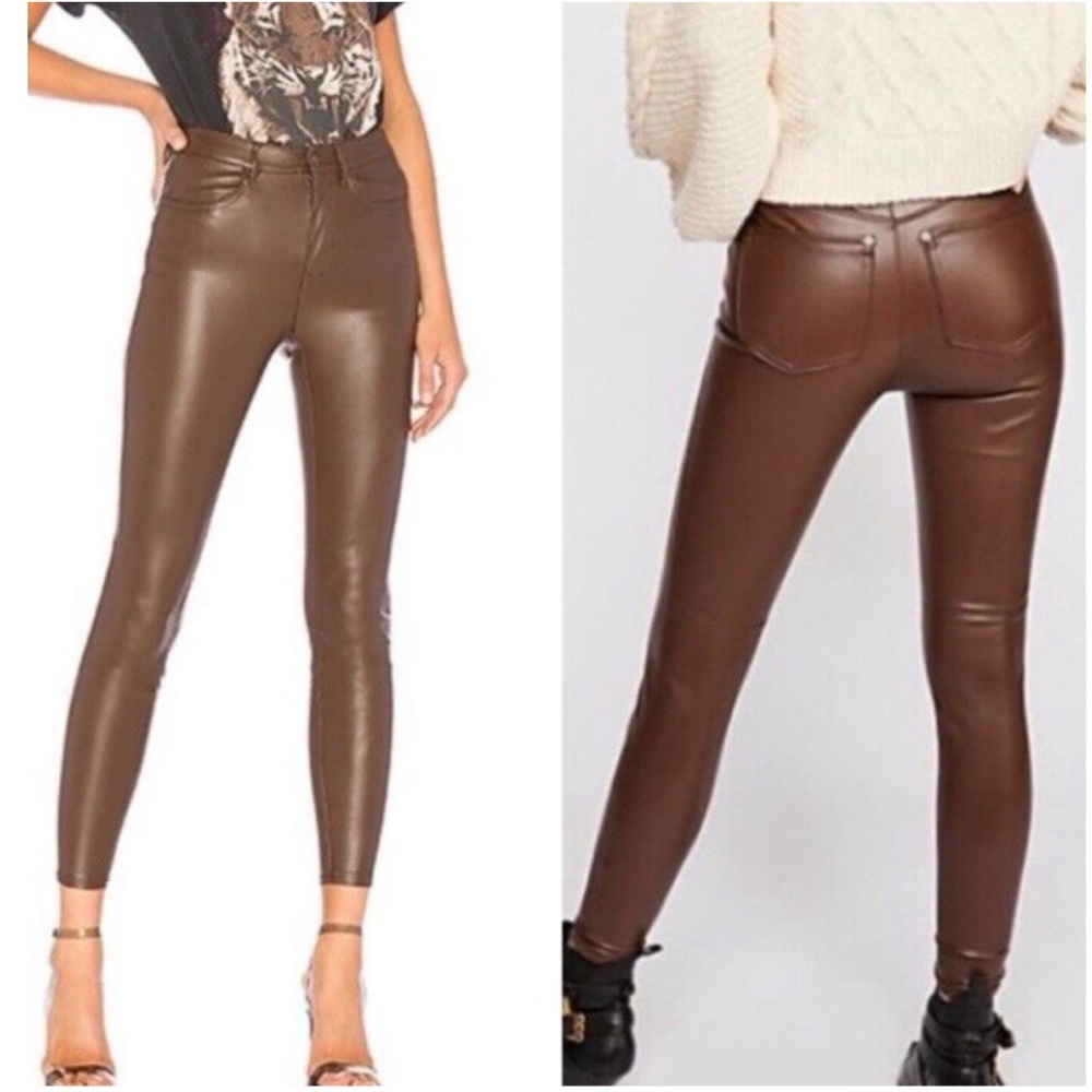 7 For All Mankind‎ Brown Skinny Leather-Look Pants